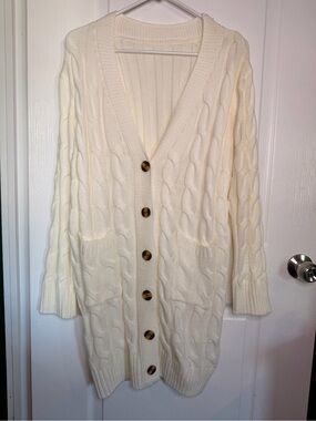 Ivory Cable-Knit Button Cardigan